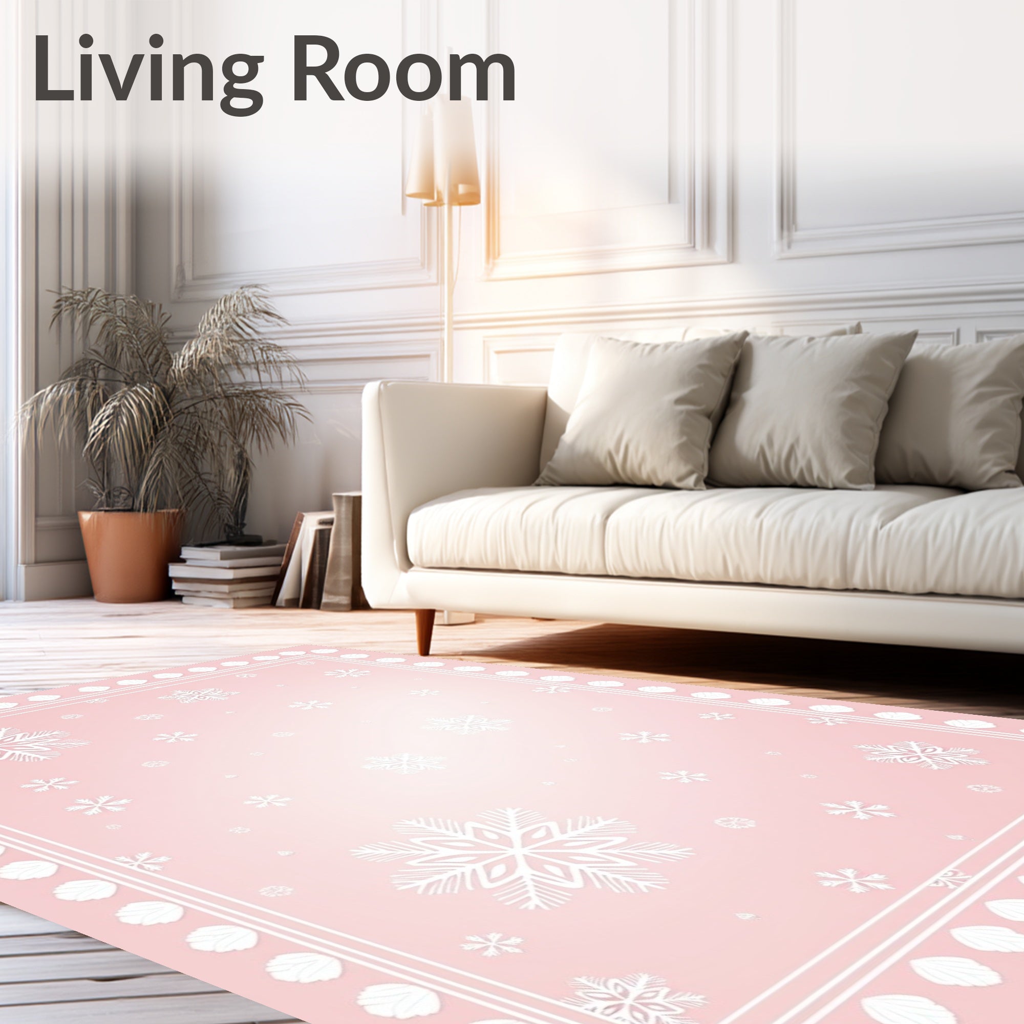 Pink Snowflakes Frame Rug