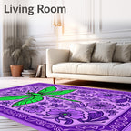 Vibrant Green Dragonfly Purple Floral Embrace Rug