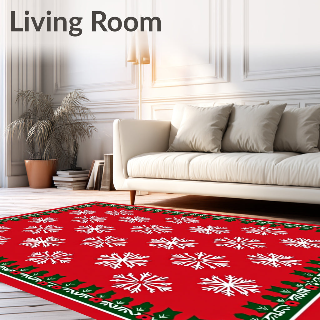 Classic Red White Snowflake Border Rug