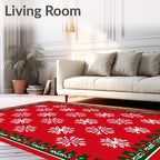 Classic Red White Snowflake Border Rug