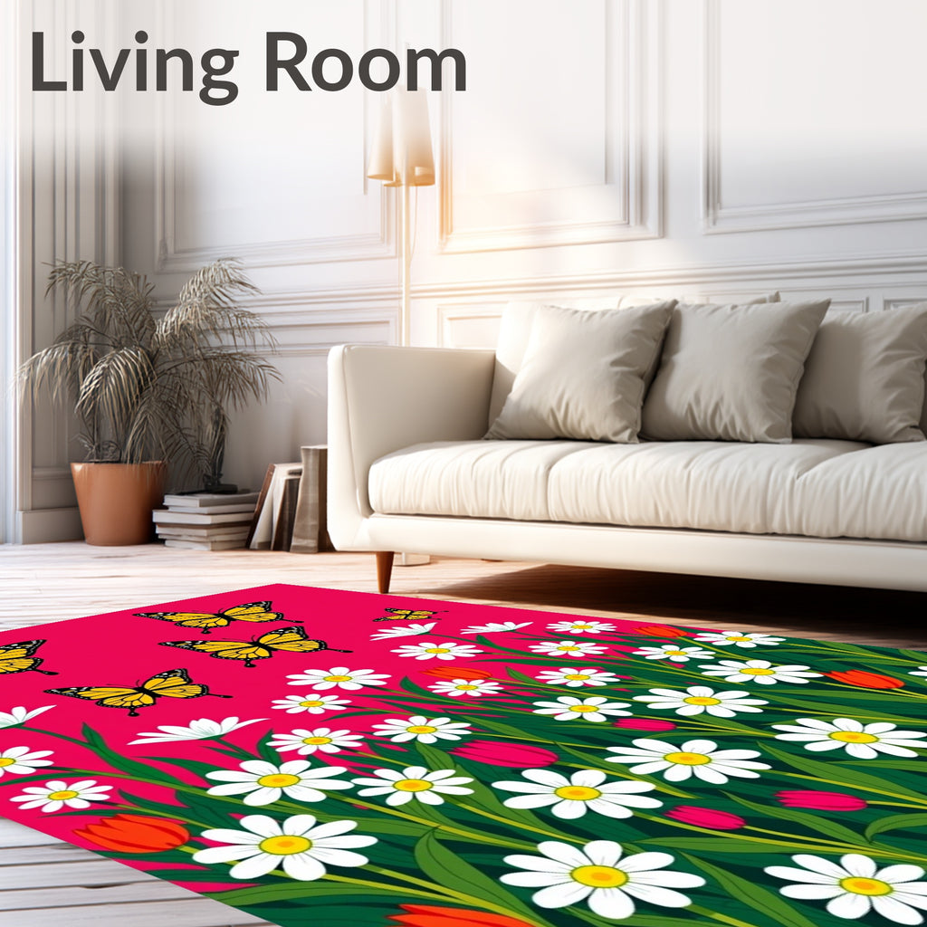 Whimsical Yellow Butterfly Garden Rug