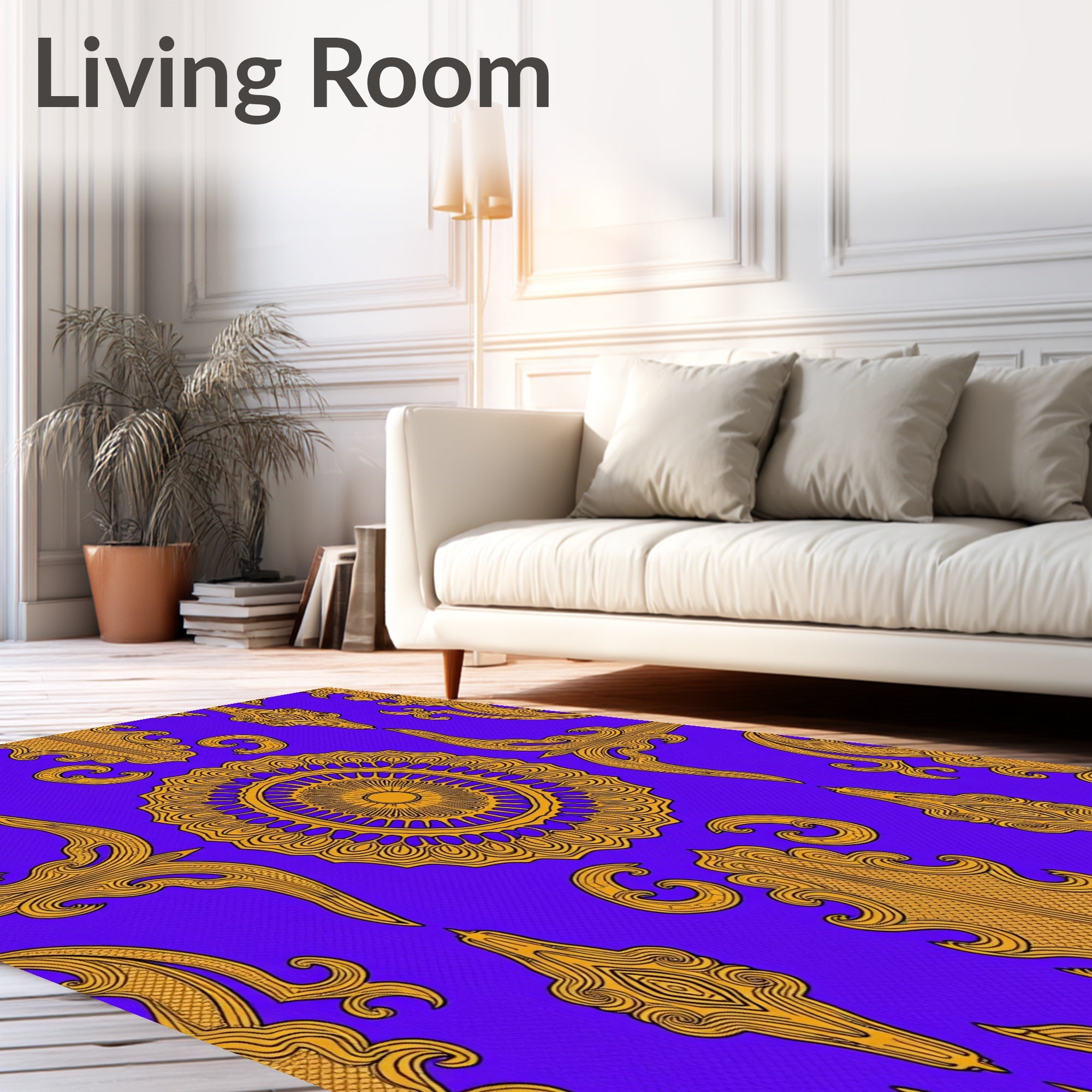 Royal Blue Golden Ornate Medallion Rug