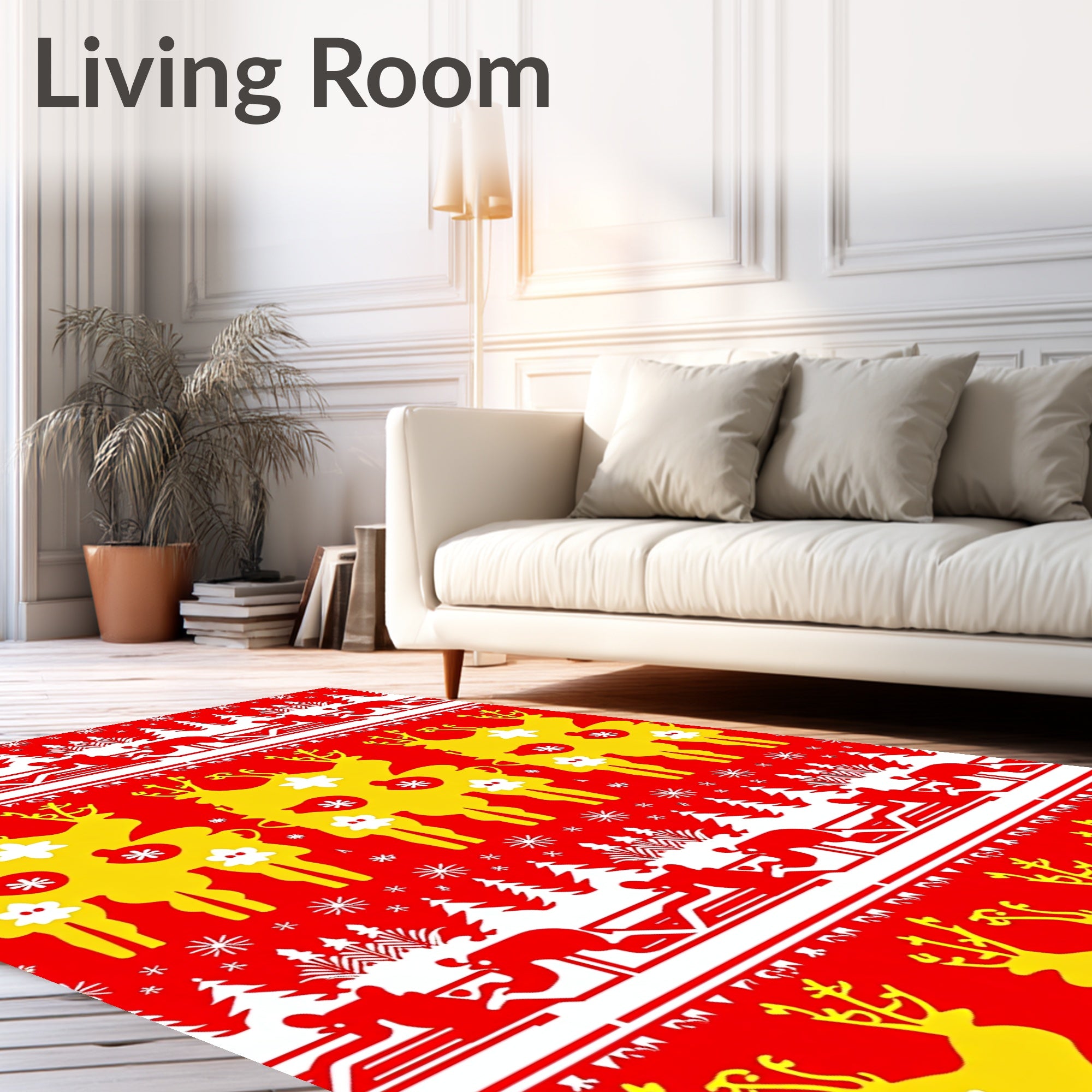 Red Yellow Festive Reindeer Woodland Rug