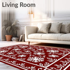 Crimson White Snowflake Botanical Border Rug