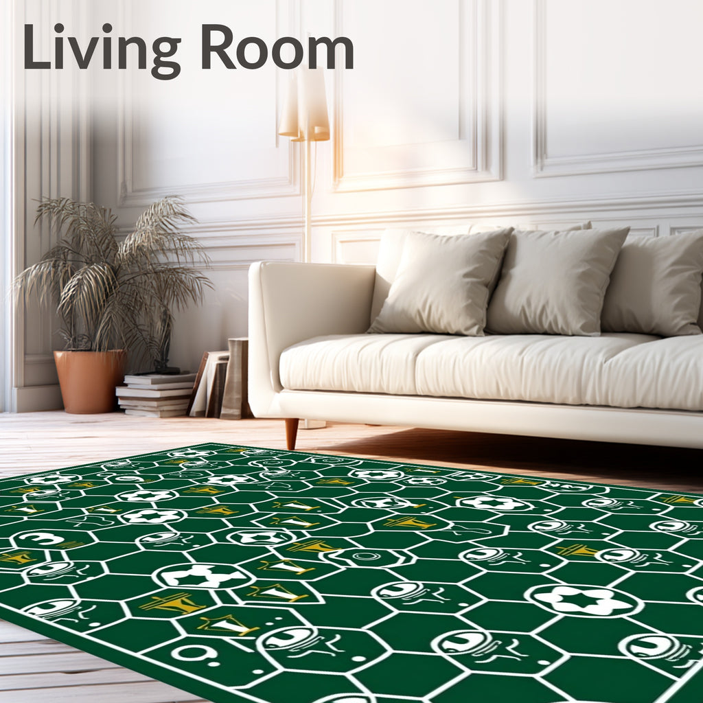 Green White Football Mosaic Hexagonal Rug