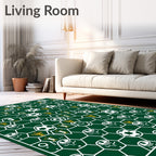 Green White Football Mosaic Hexagonal Rug