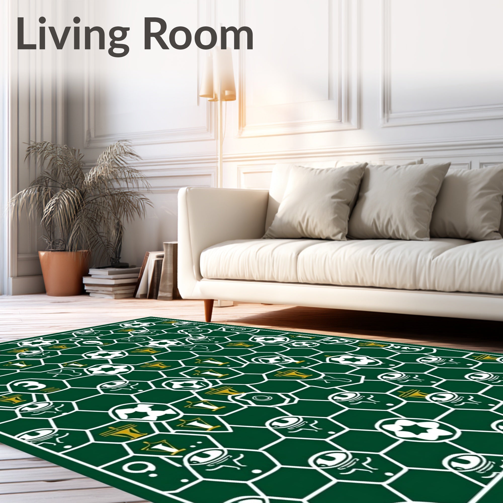 Green White Football Mosaic Hexagonal Rug