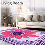 Vibrant Pink Petal Medallion Purple Border Rug