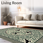 Black Birds Greenery Oval Tree Accent Rug