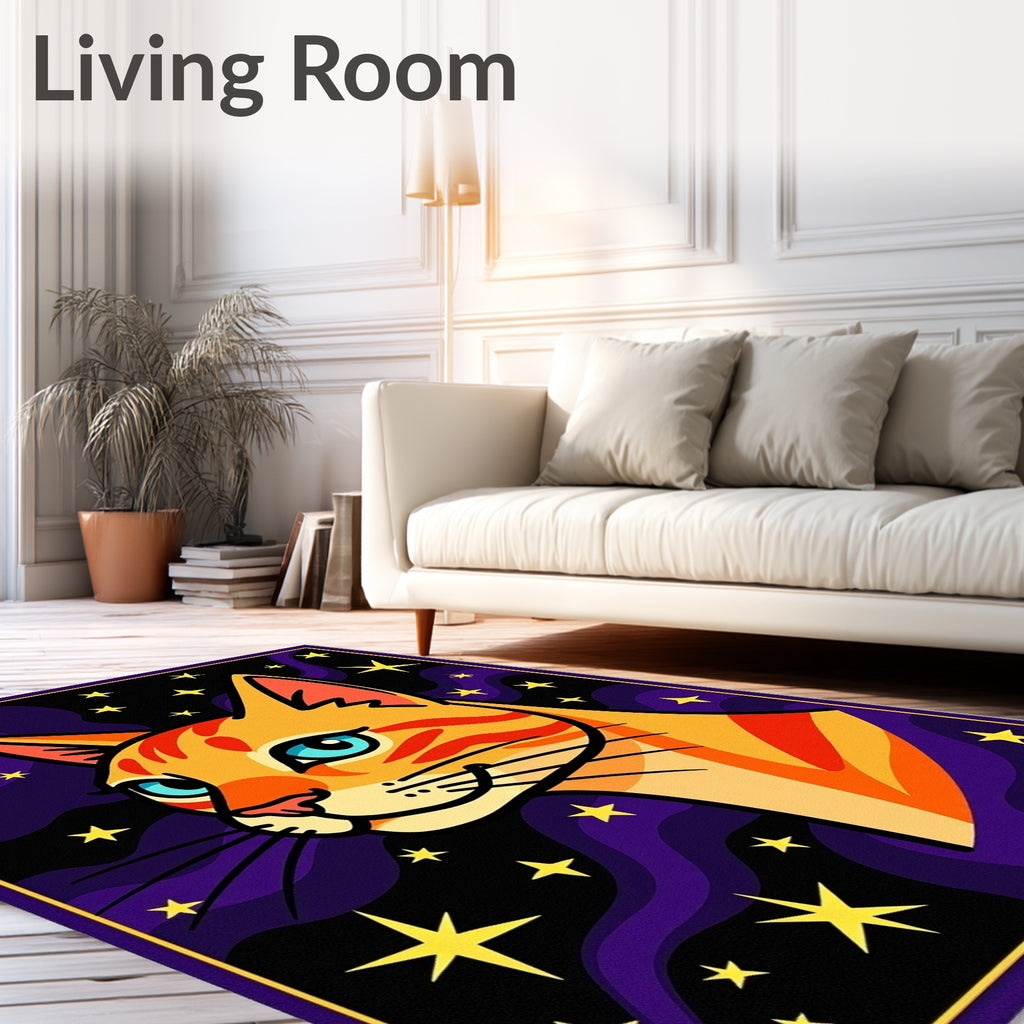 Orange Cat With Blue Eye Stars Rug