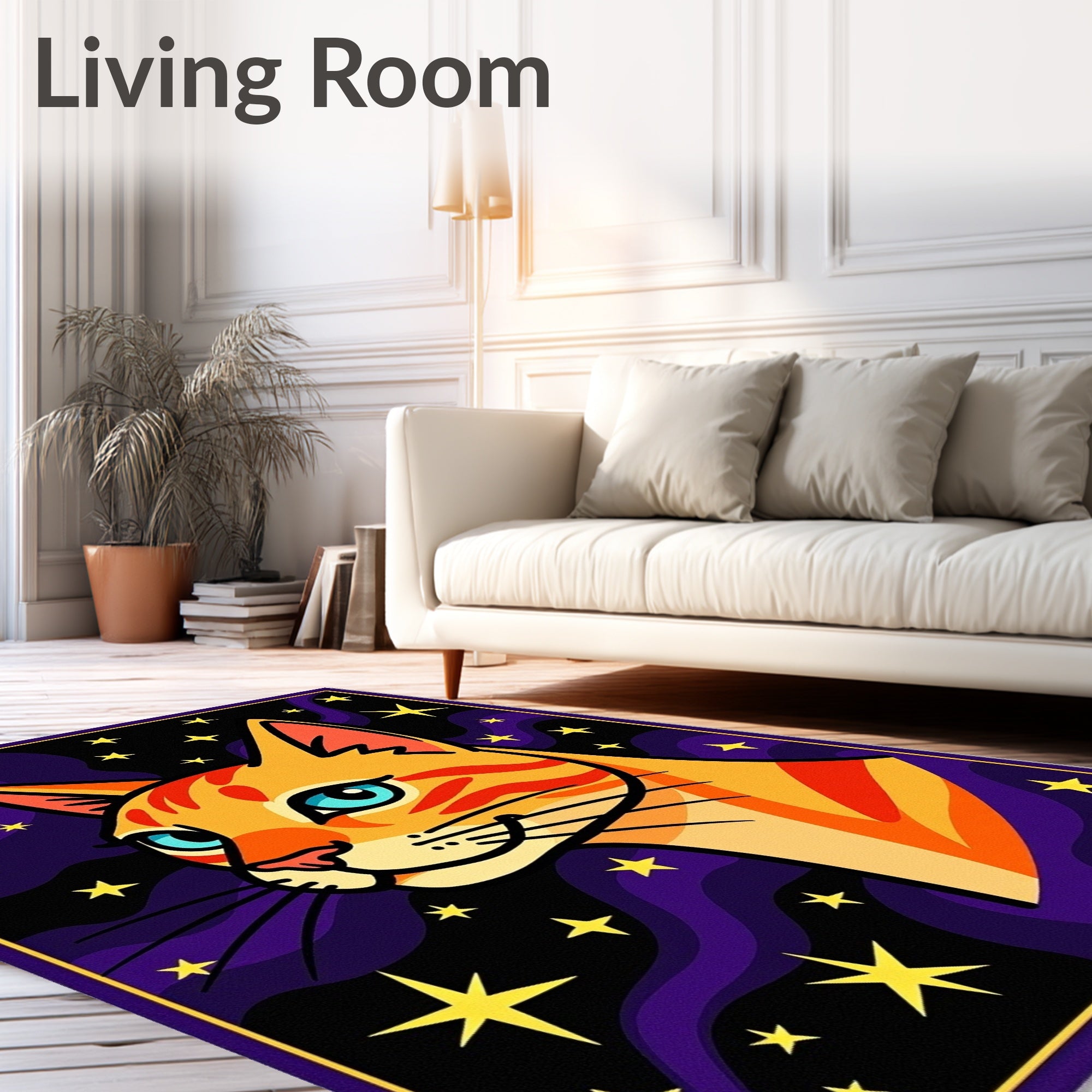 Orange Cat With Blue Eye Stars Rug