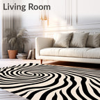 Cream Black Swirl Zebra Abstract Rug