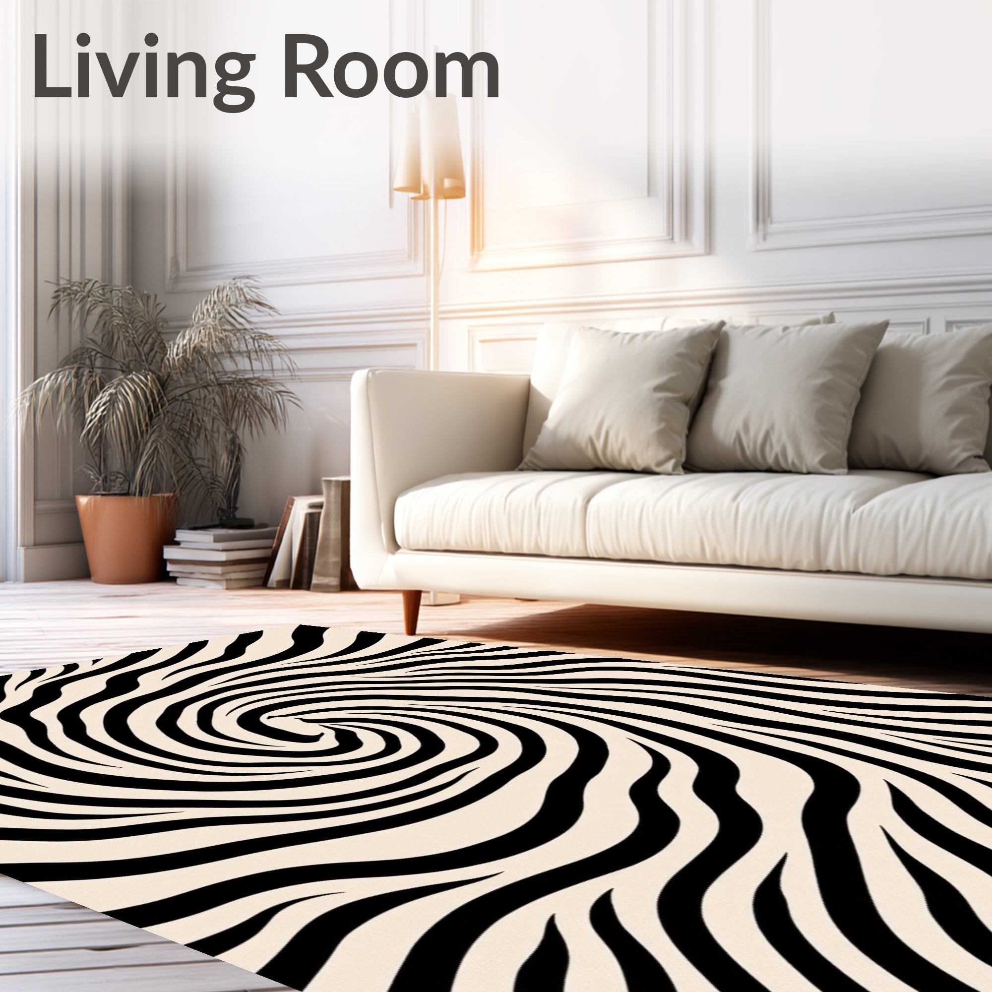 Cream Black Swirl Zebra Abstract Rug