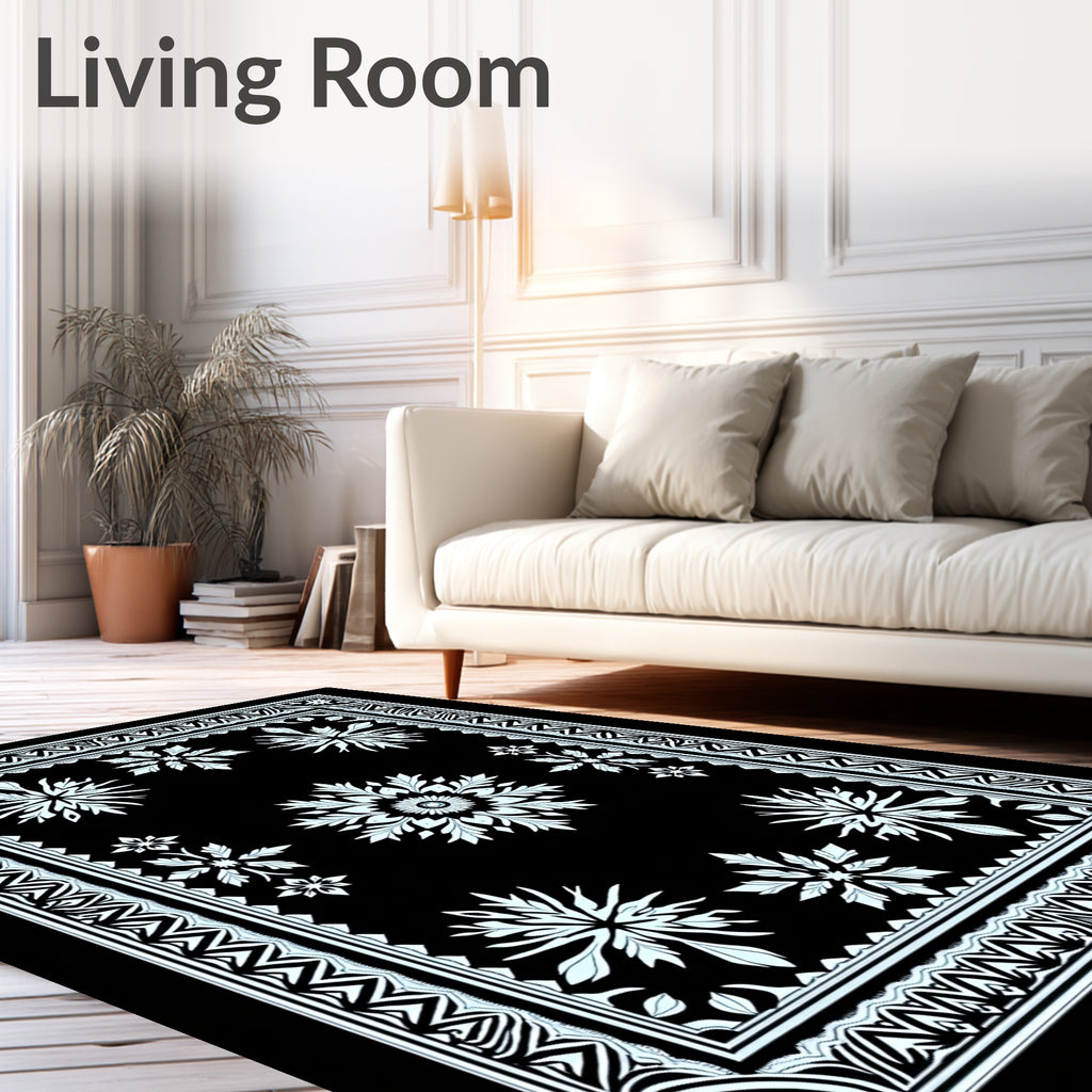 Light Blue Snowflake Medallion Border Rug