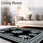 Light Blue Snowflake Medallion Border Rug