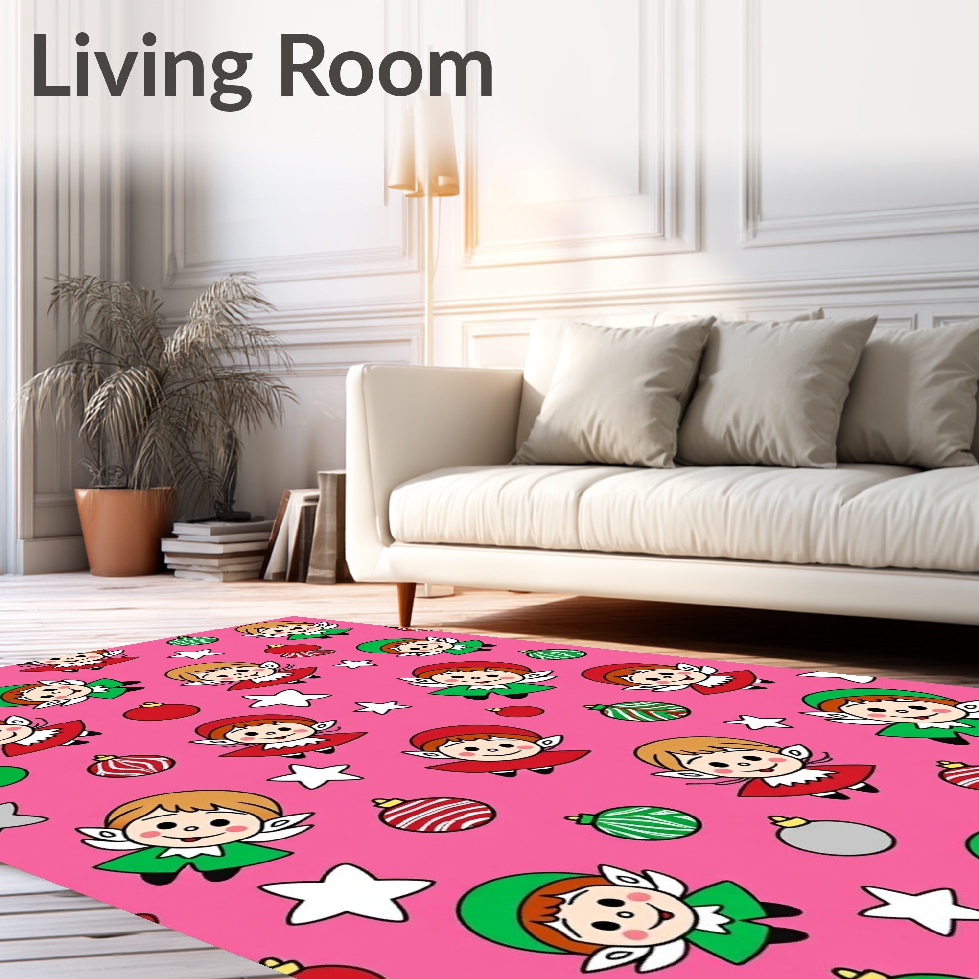 Cute Christmas Elves Ornaments Stars Rug