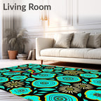 Vibrant Hummingbird Aqua Floral Medallion Rug