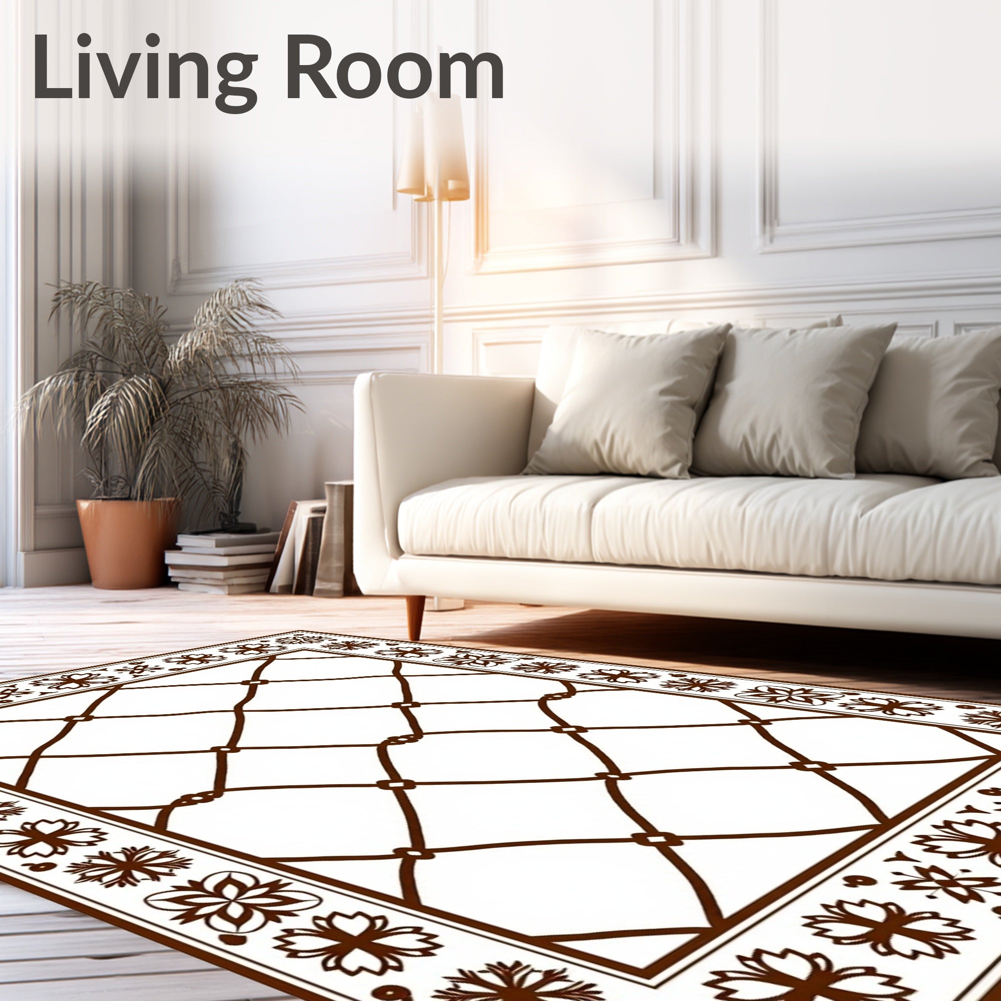 Chocolate Lattice Floral Borders Rug