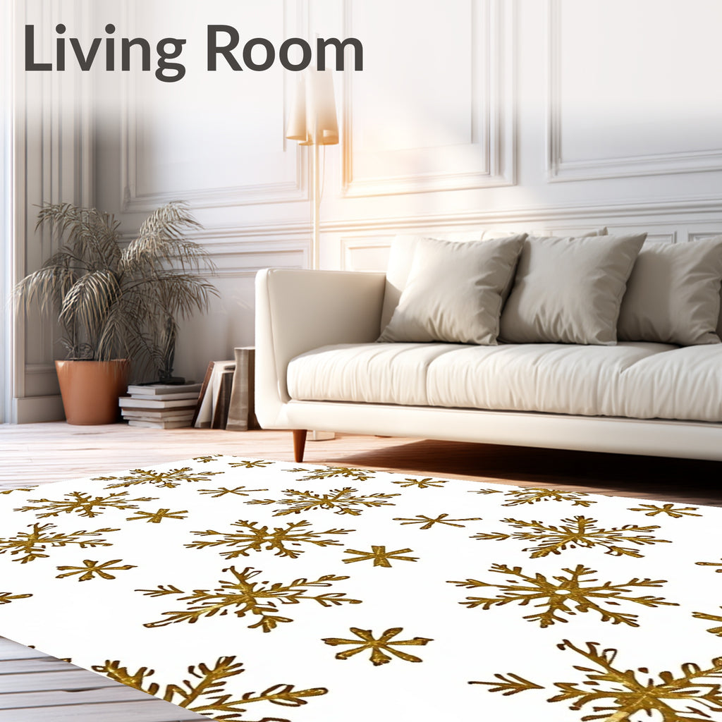Golden Snowflake Glitter Whimsical Snowfall Rug