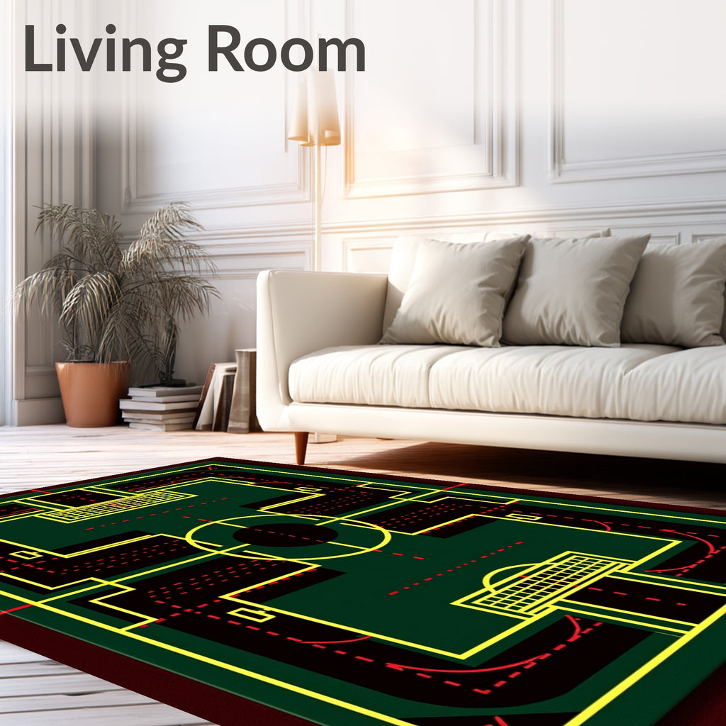 Green Yellow Red Geometric Blueprint Rugby Rug