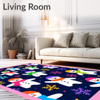 Playful Snowman Snowflake Festive Scene Rug