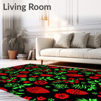 Vibrant Red Green Floral Acorn Rug