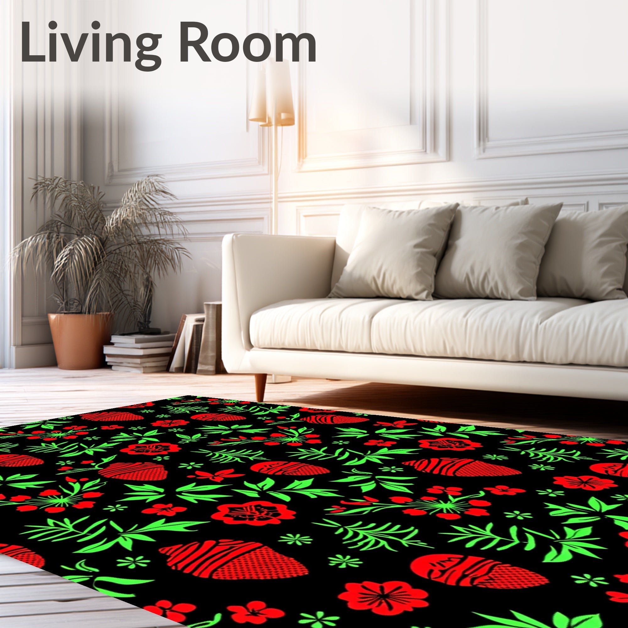 Vibrant Red Green Floral Acorn Rug