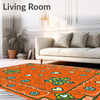 Vibrant Orange Floral Heart Border Rug