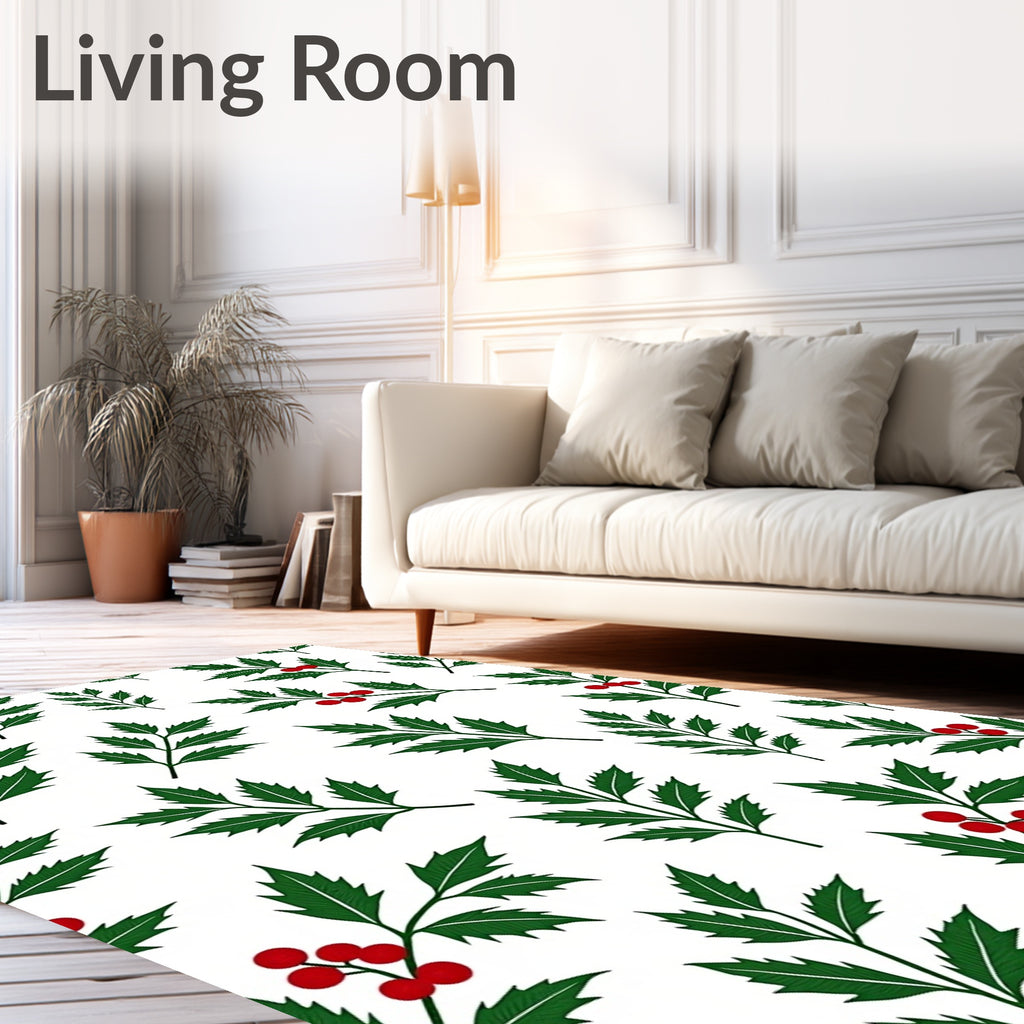 Green Holly Berry Foliage Rug