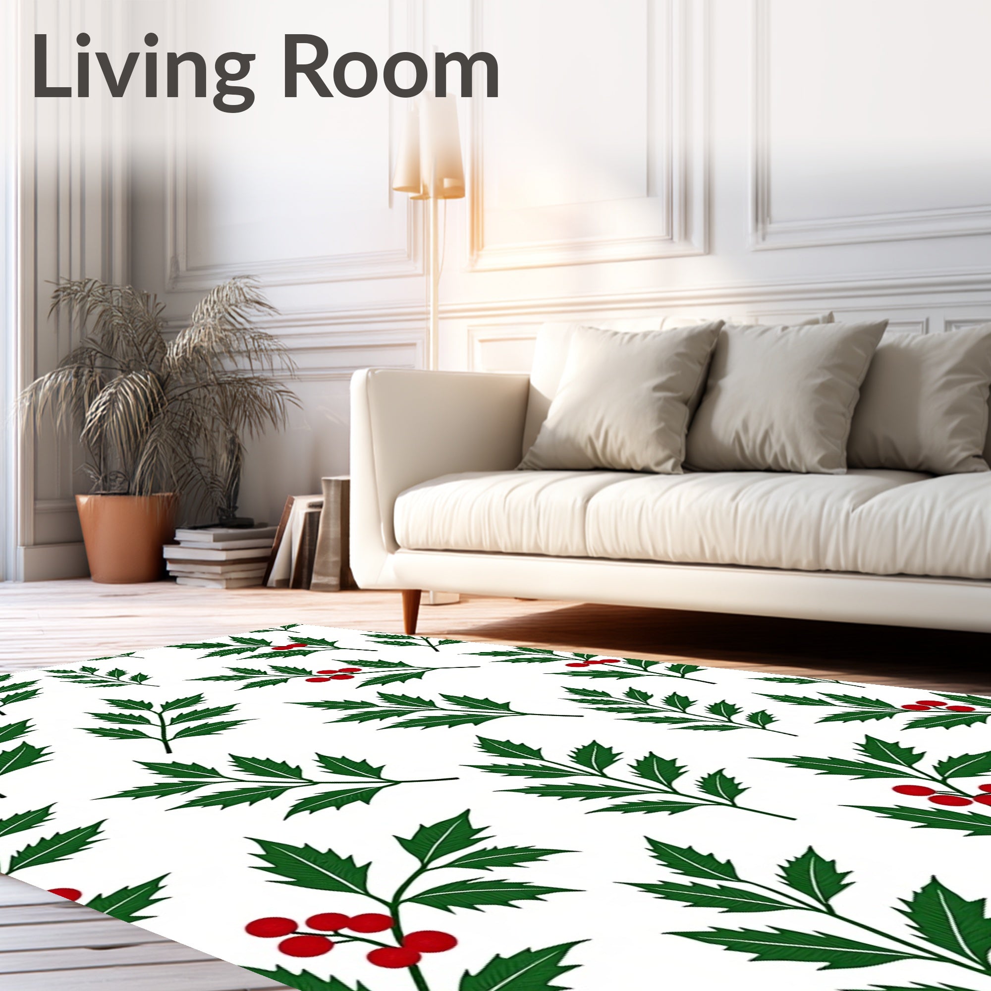 Green Holly Berry Foliage Rug