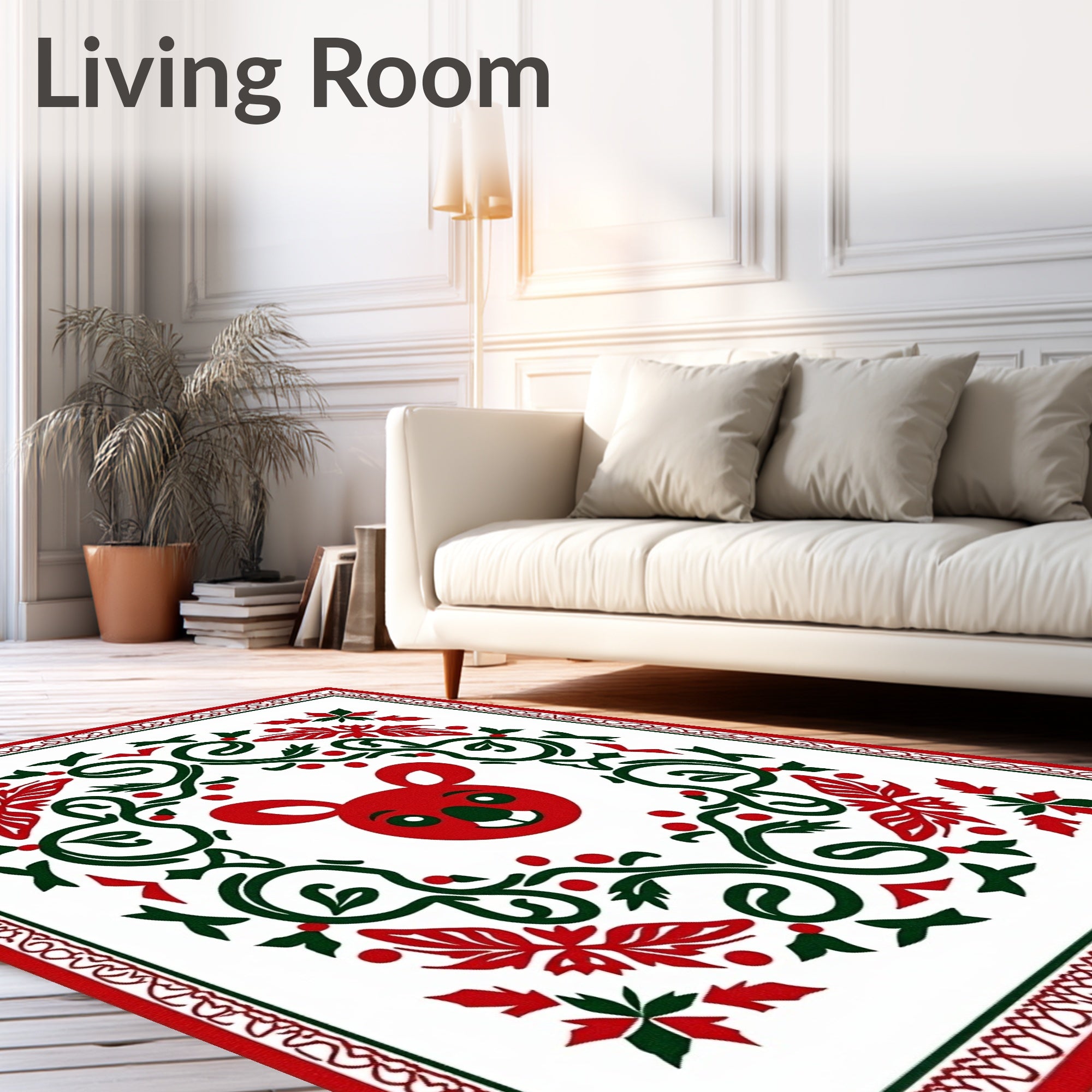 Red Koala Festive Floral Border Rug