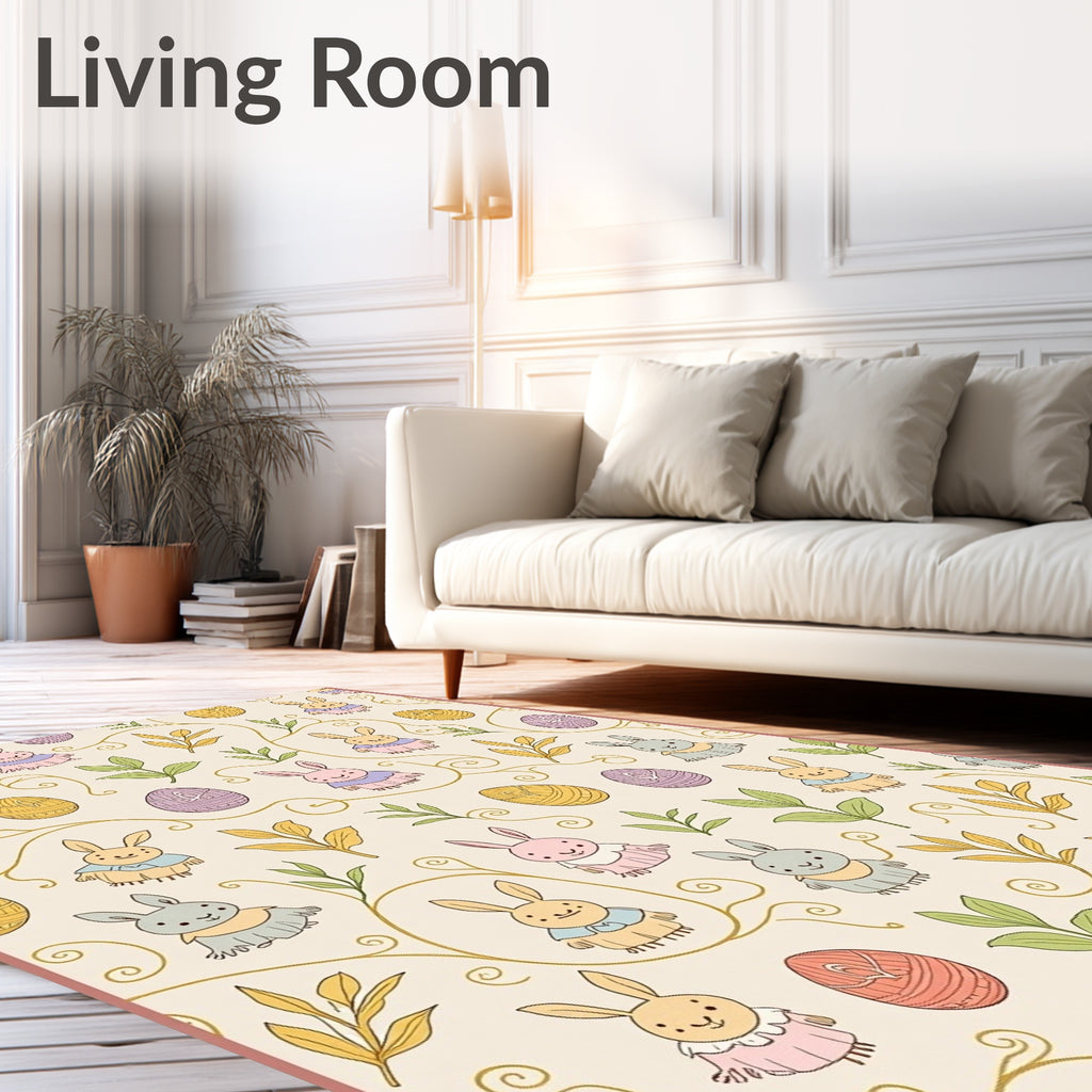 Whimsical Bunny Floral Easter Eggs Rug