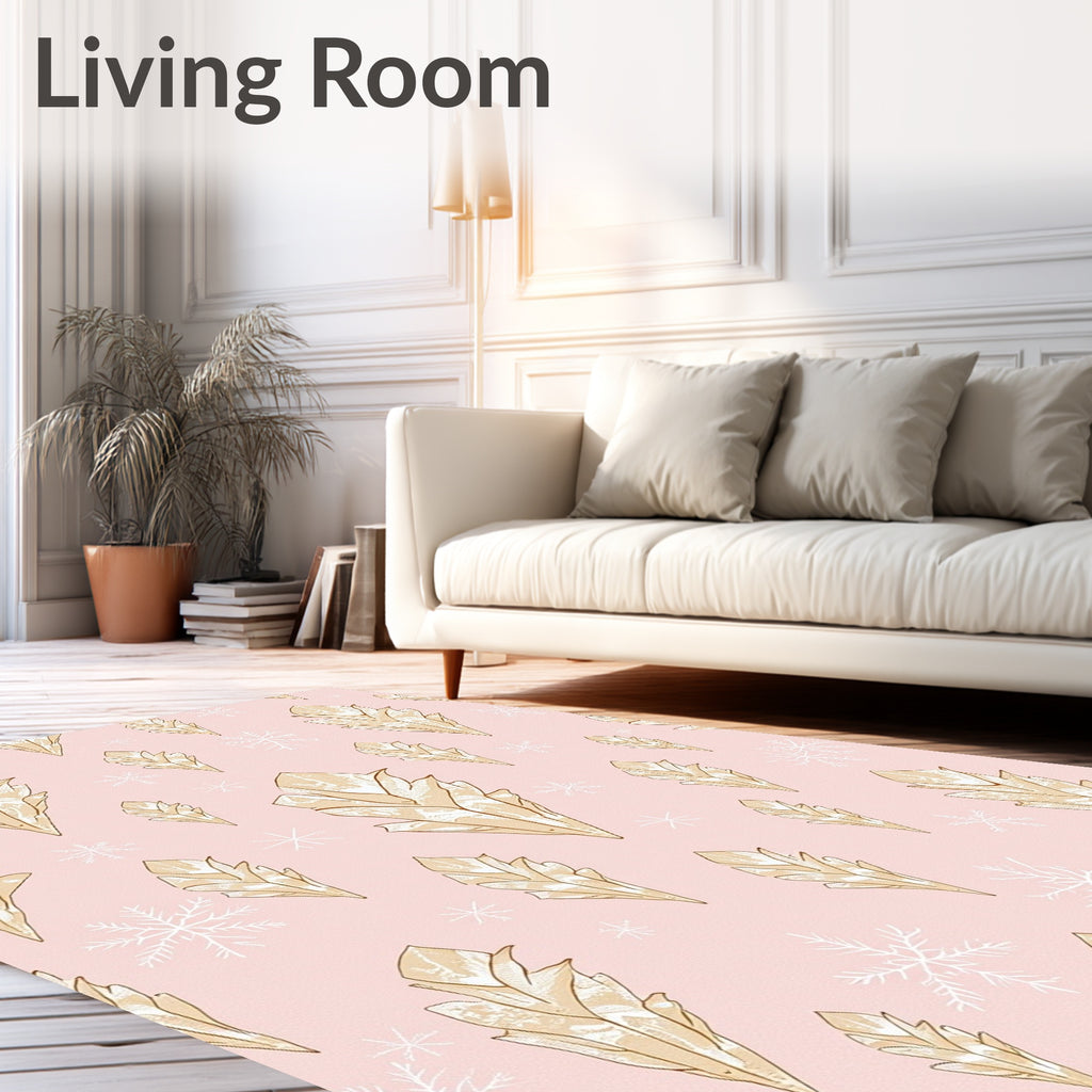 Pale Pink Gold Crystal Snowflakes Rug