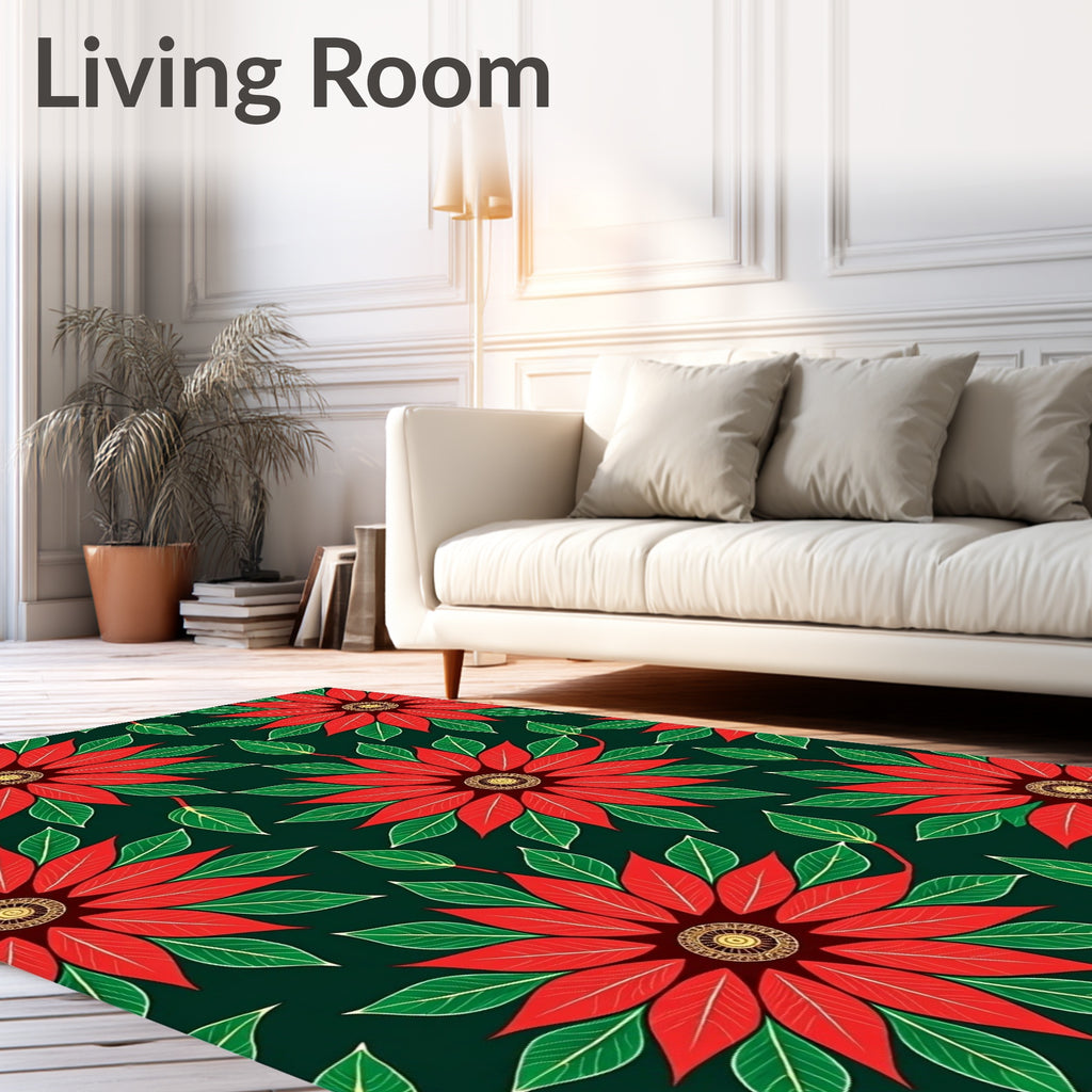Vibrant Red Poinsettia Garden Rug