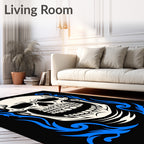 Vivid Blue Flame Skull Rug