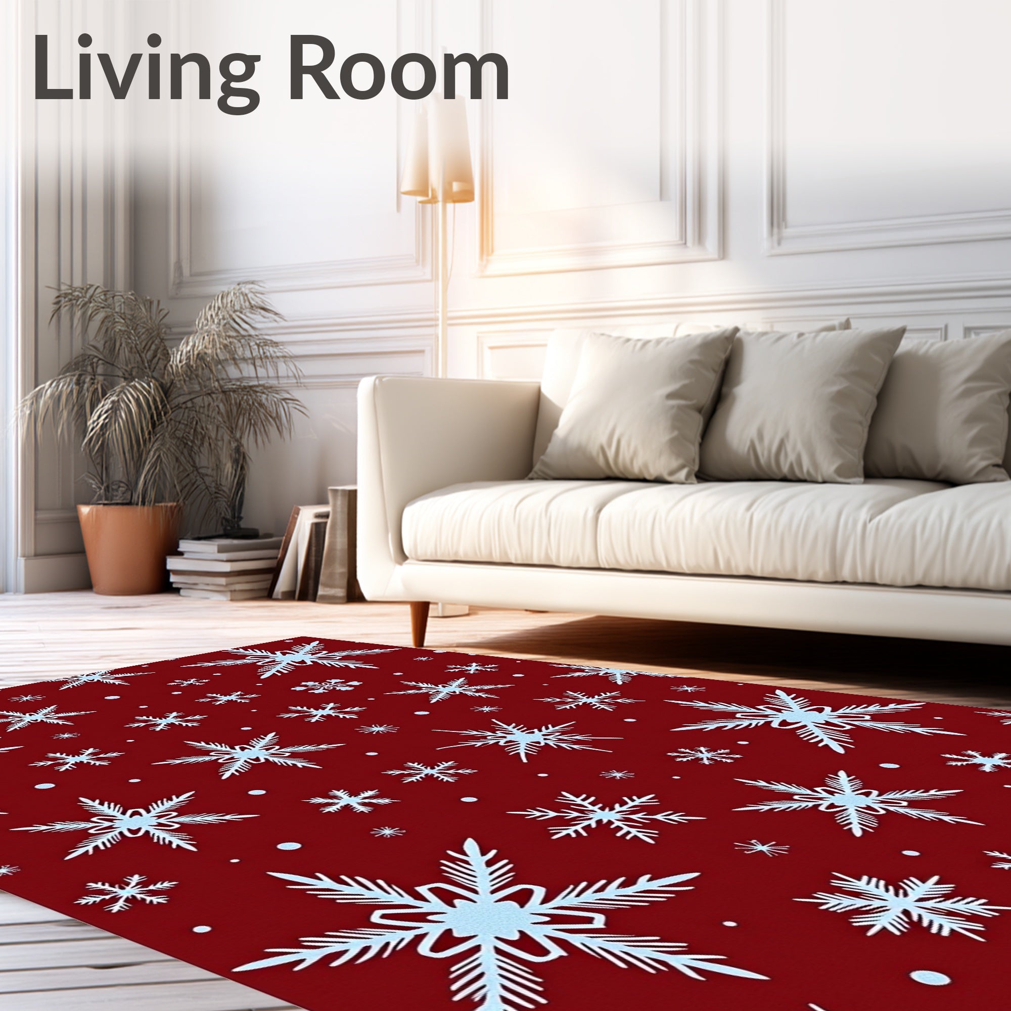 Winter Red Snowflake Cluster Rug