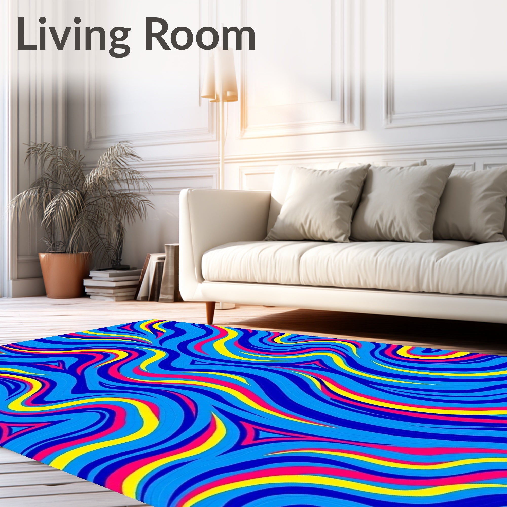 Vibrant Blue Pink Yellow Swirl Rug
