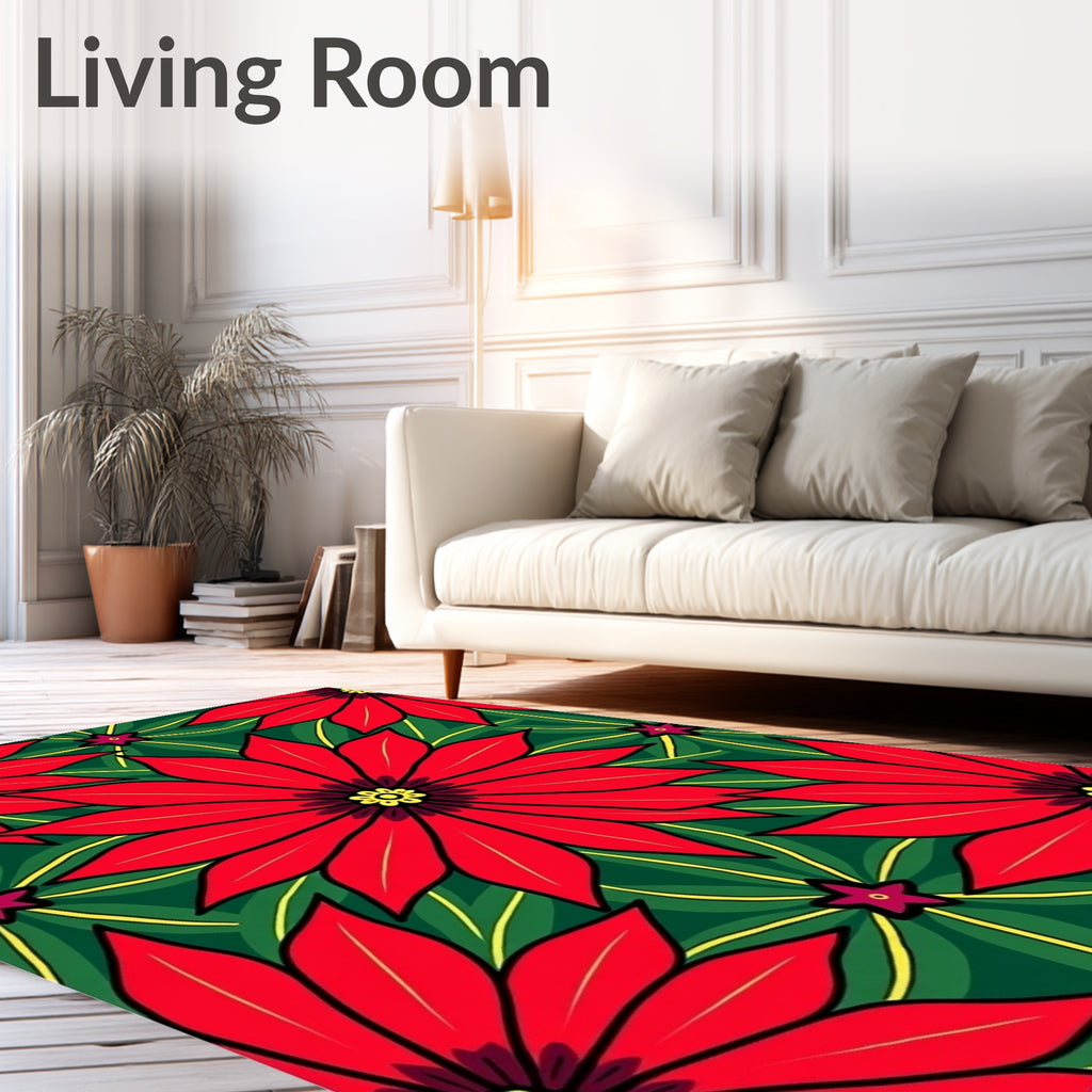 Bold Red Poinsettia Floral Arrangement Rug