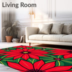 Bold Red Poinsettia Floral Arrangement Rug