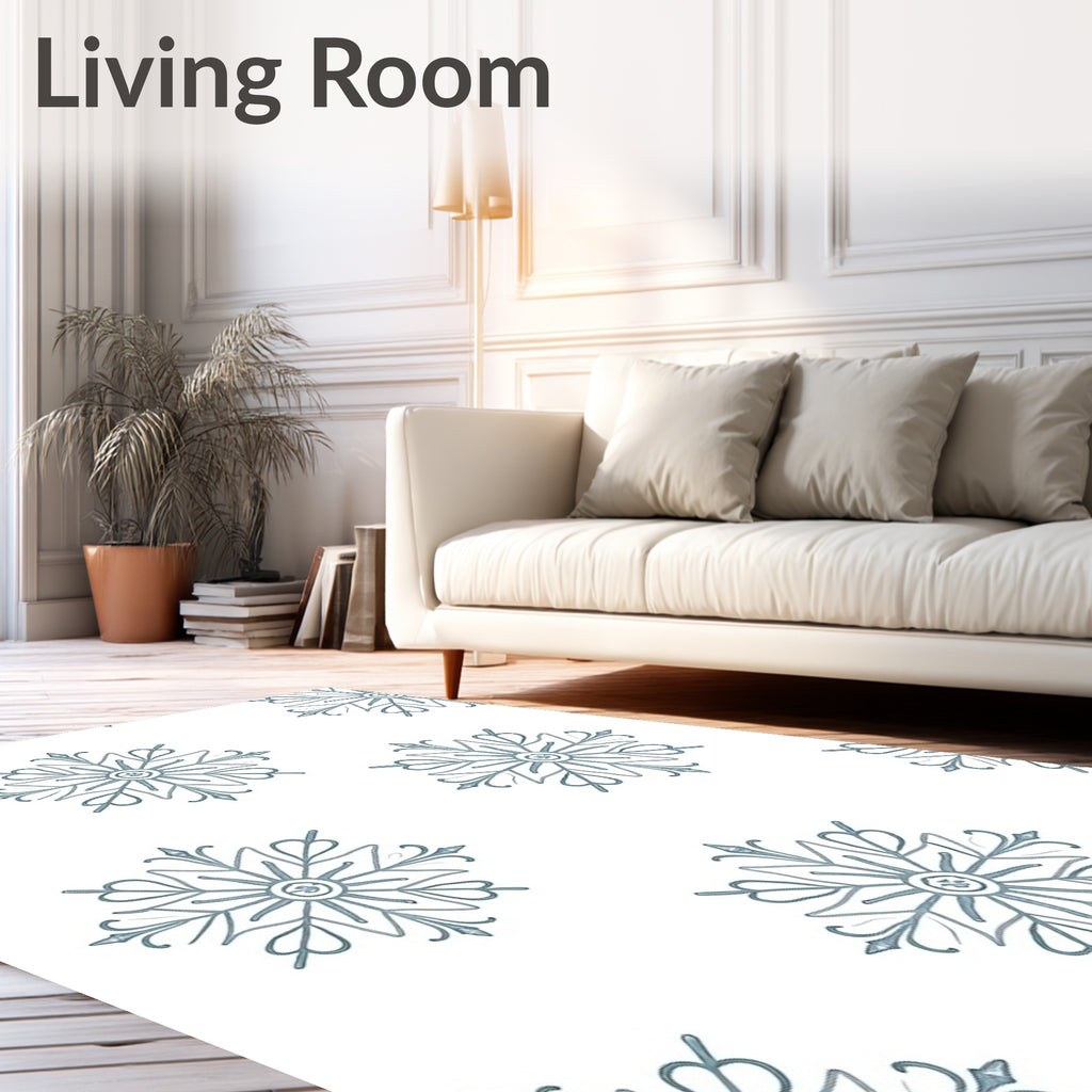 Winter Blue Snowflake Medallion Rug