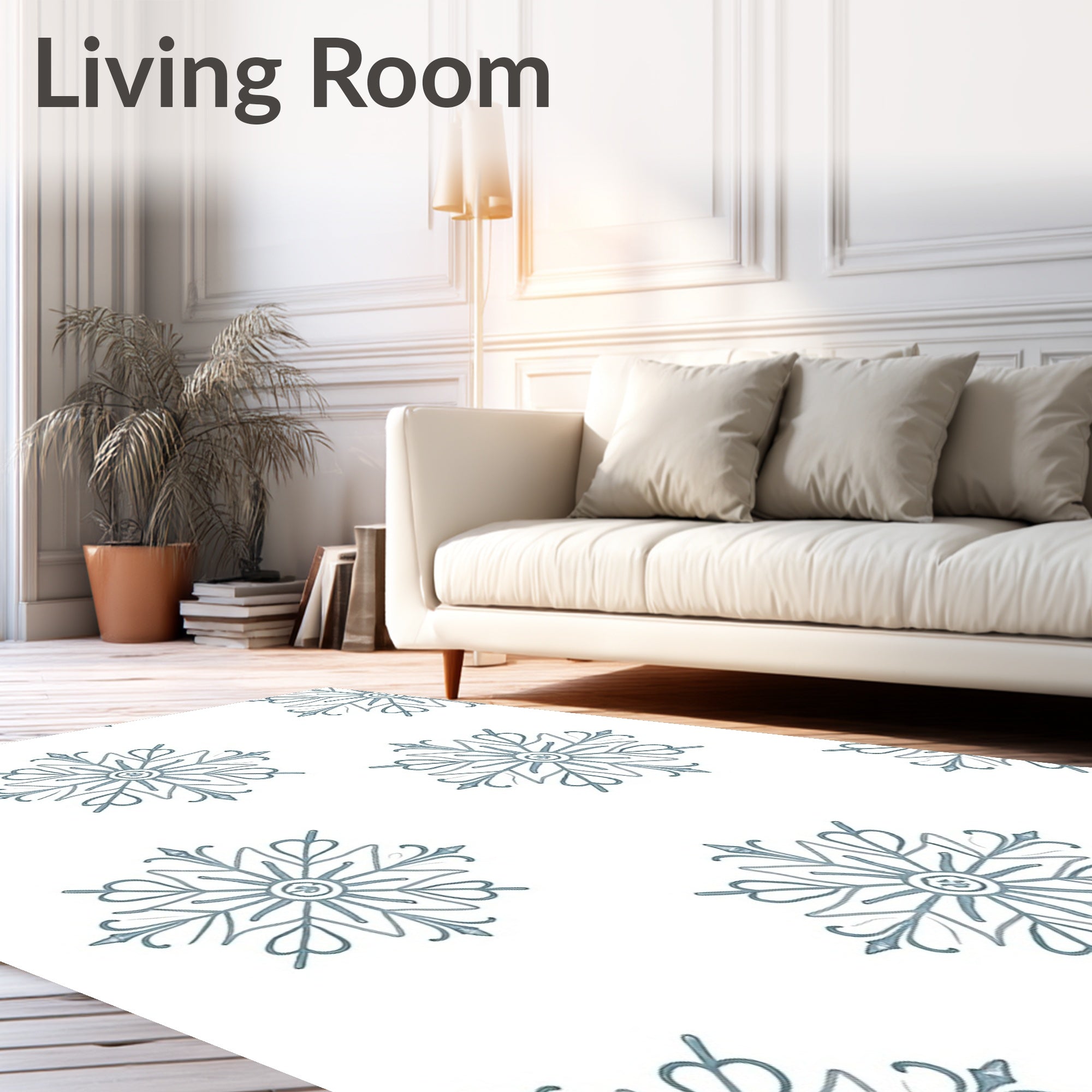 Winter Blue Snowflake Medallion Rug