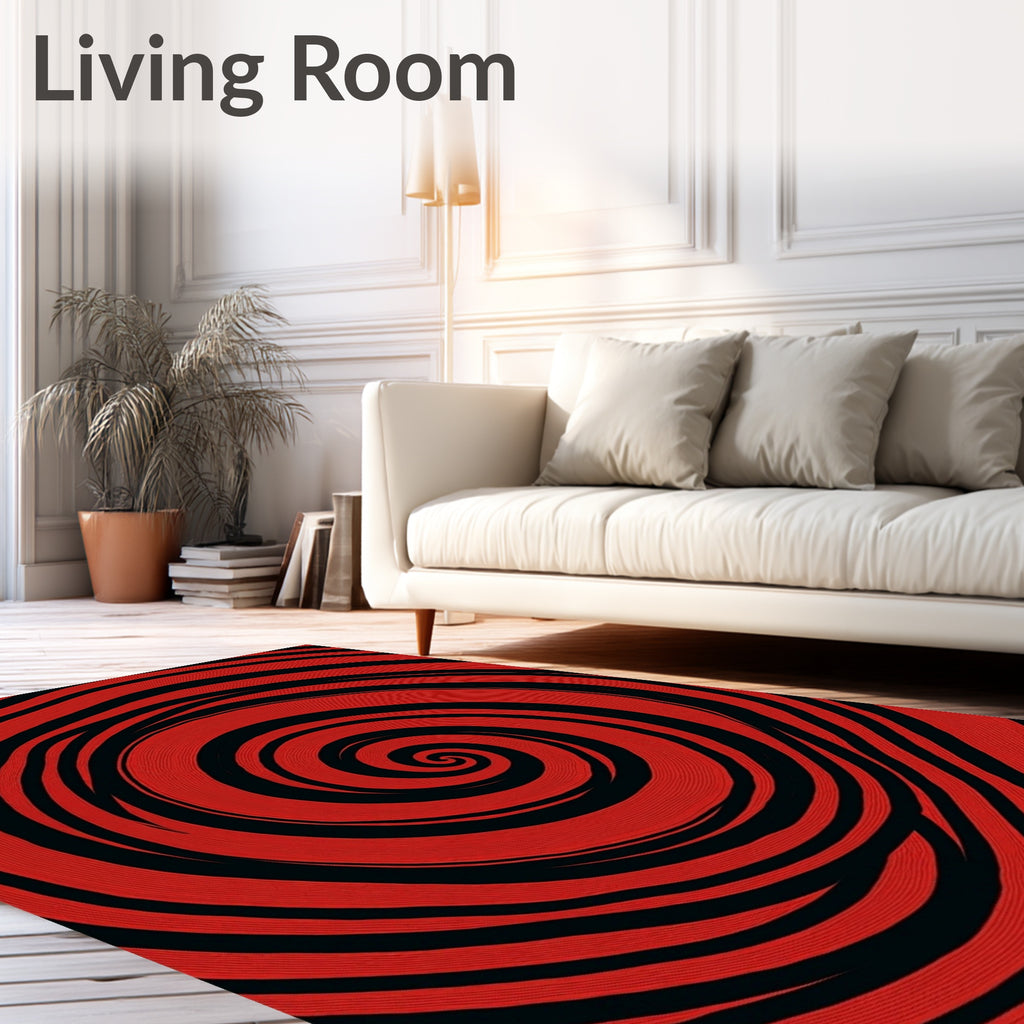 Crimson Black Swirling Vortex Rug