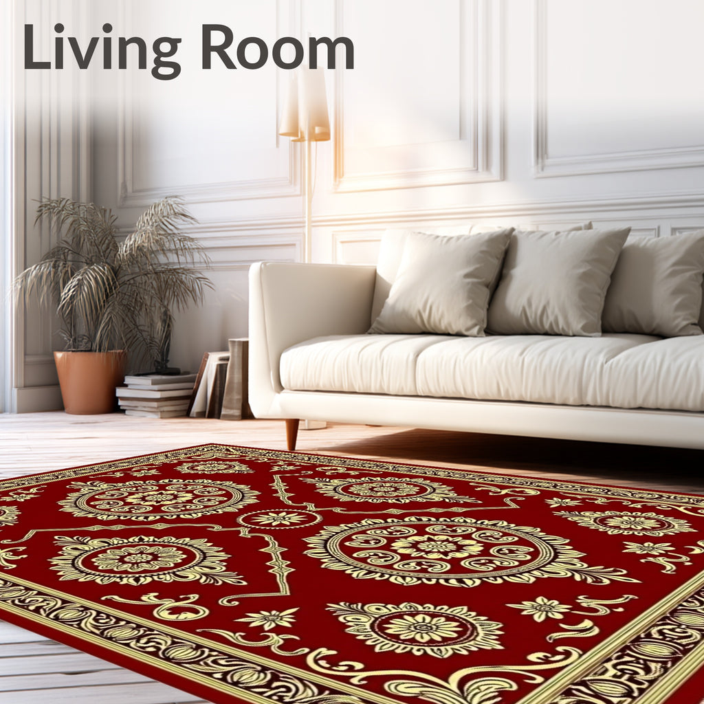 Rich Crimson and Gold Floral Medallion Rug