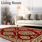 Rich Crimson and Gold Floral Medallion Rug