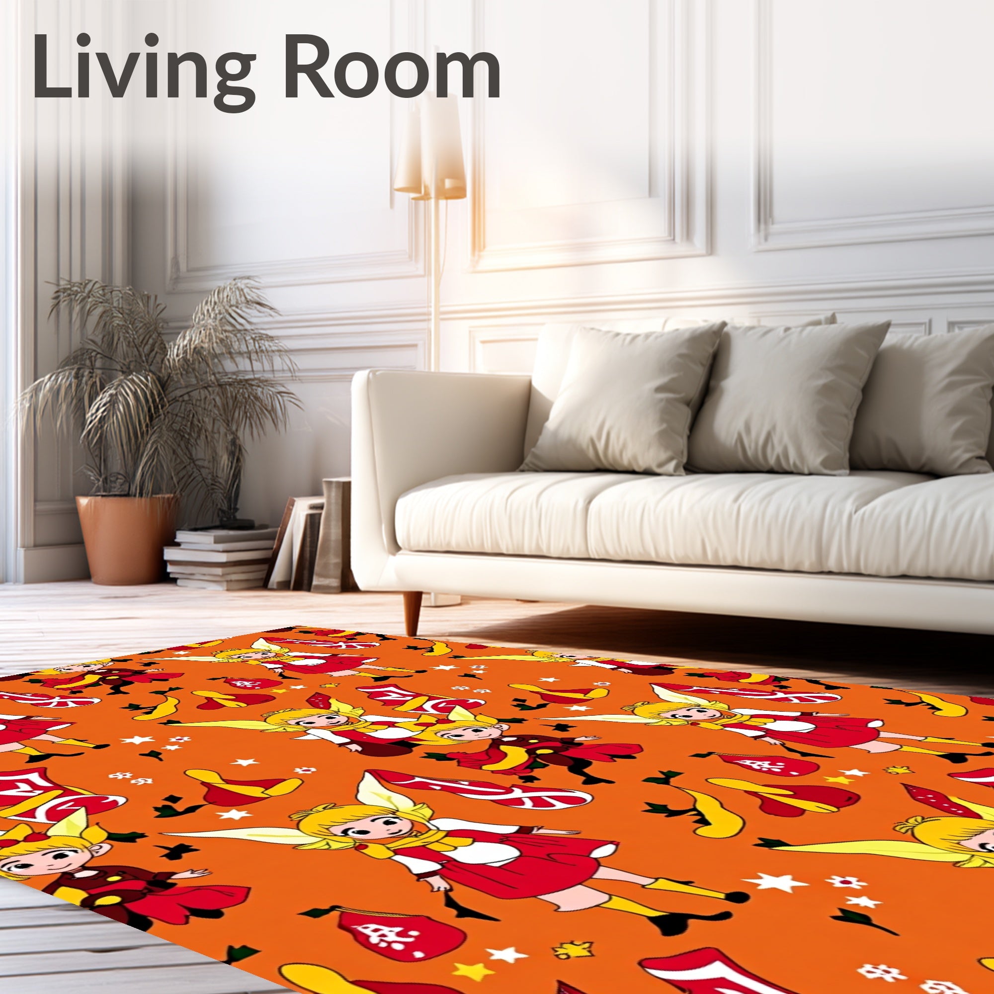 Whimsical Red Yellow Fairy Characters Rug