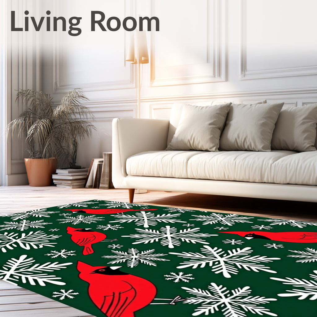 Red Cardinal And Snowflake Winter Rug