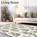Whimsical Cat Flower Cream Rug