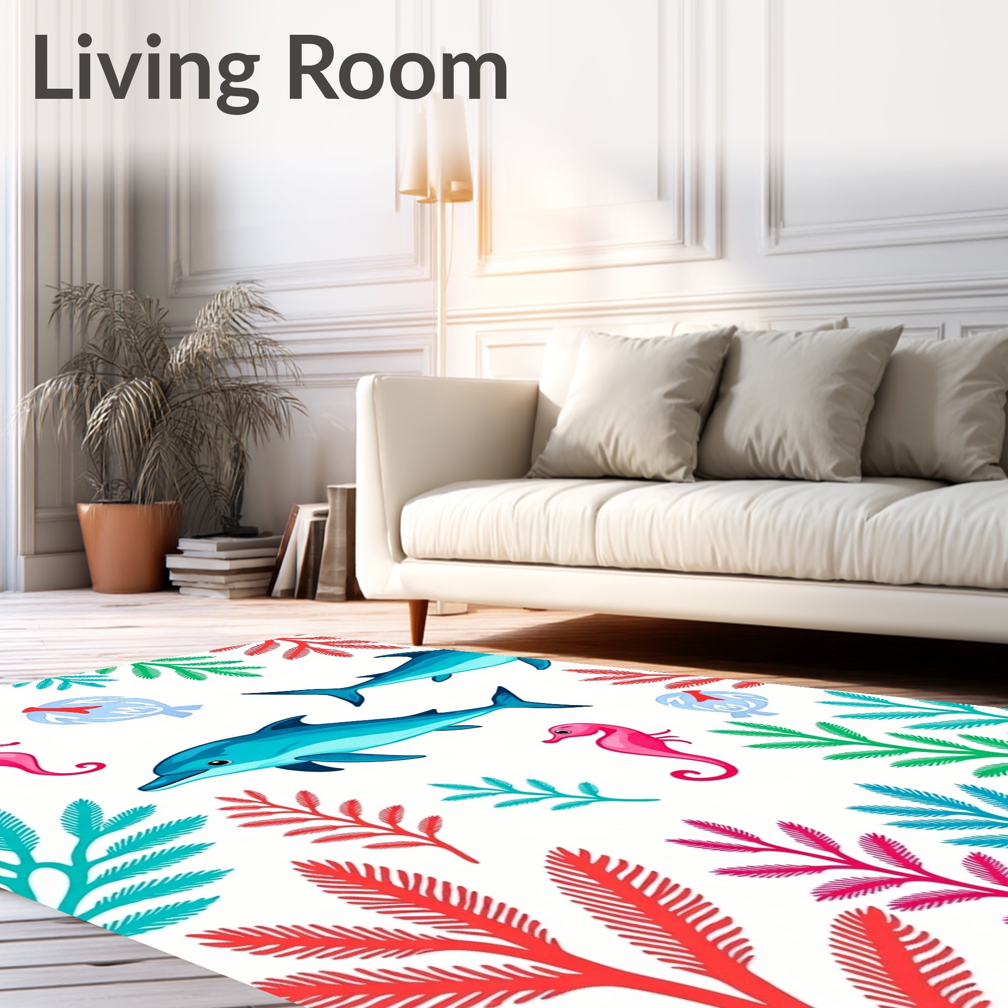 Playful Dolphins Seahorses Sea Flora Rug