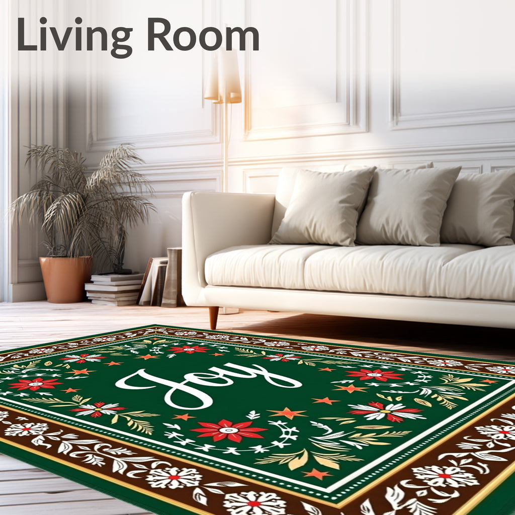 Green Red Floral Starburstnament Rug