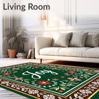 Green Red Floral Starburstnament Rug